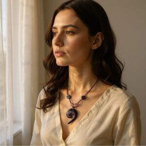 Elegant Purple Swirl Murano style art glass Pendant Necklace